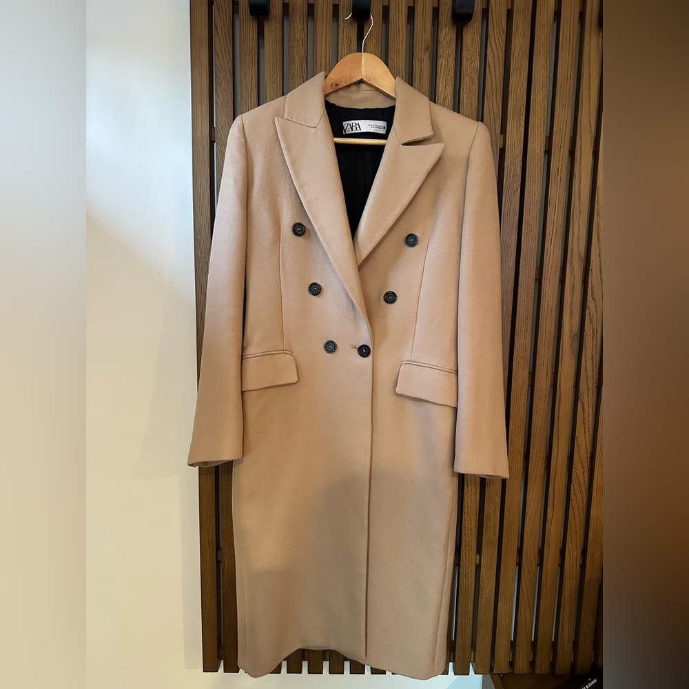 Zara Camel Double-Breasted Trench Coat